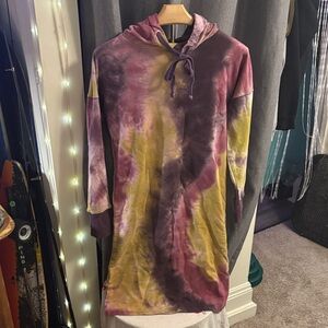 Tie-Dye Hooded Sweatshirt Dress